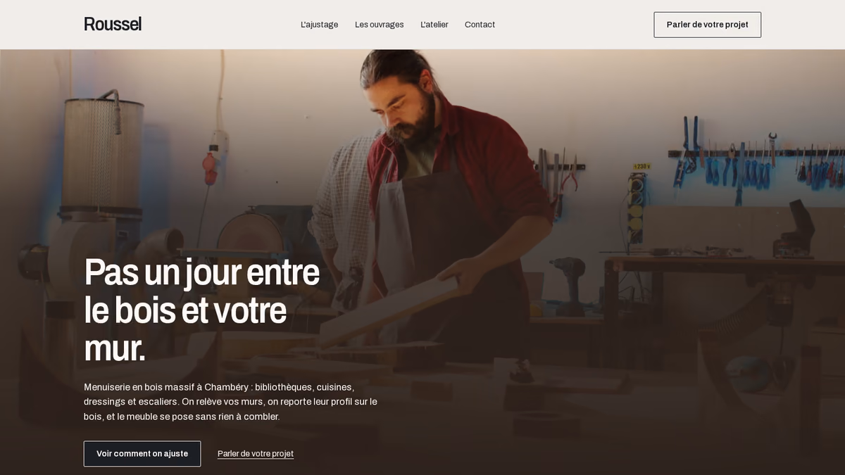 Page d'accueil de la démo Menuiserie Roussel